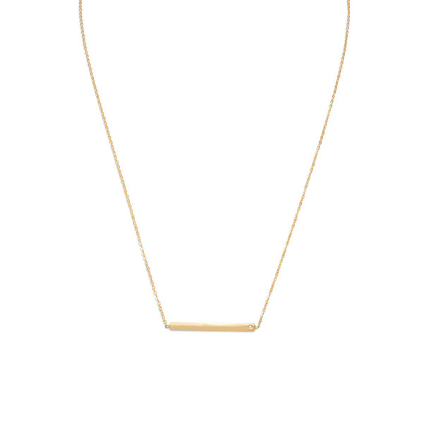 Sterling Silver 18" 14 Karat Gold Plated Bar Necklace with CZ