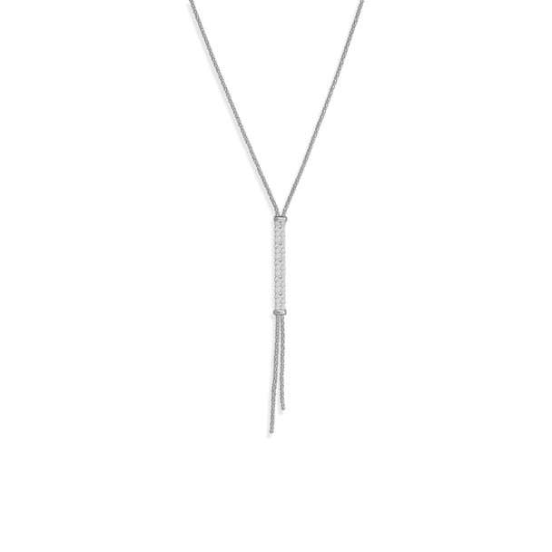 Sterling Silver 26" + 2" Rhodium Plated Long CZ Drop Lariat Necklace