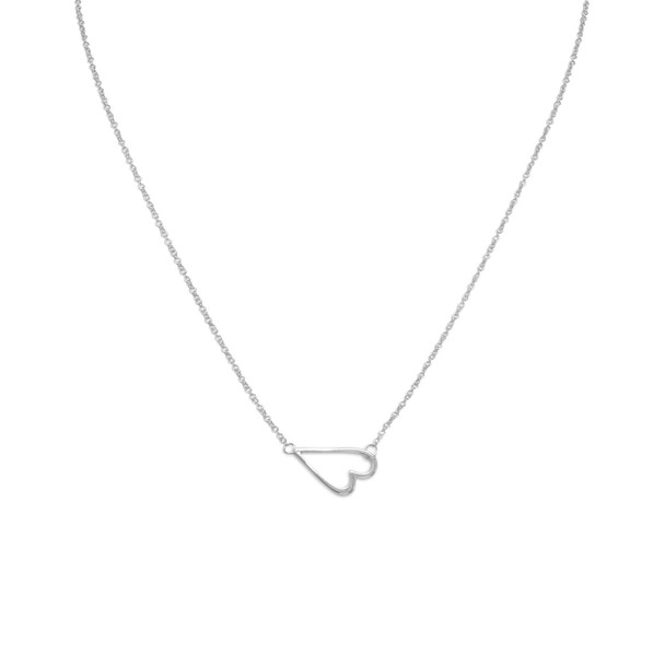 Sterling Silver 16" + 2" Rhodium Plated Sideways Heart Necklace