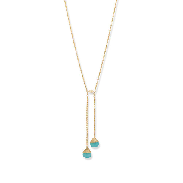 Sterling Silver 14 Karat Gold Plated Blue Chalcedony Lariat Necklace