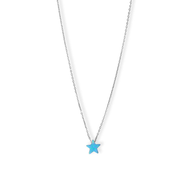 Sterling Silver 16" + 2" Rhodium Plated Synthetic Opal Star Necklace