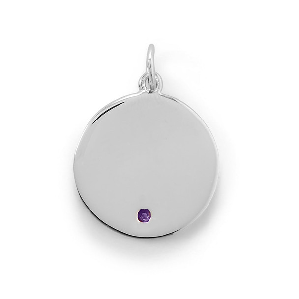 Sterling Silver Engravable Rhodium Plated CZ Pendant - February Simulated Birthstone