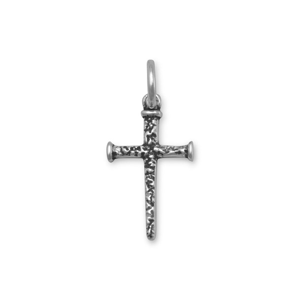 Sterling Silver Small Oxidized Cross of Nails Pendant