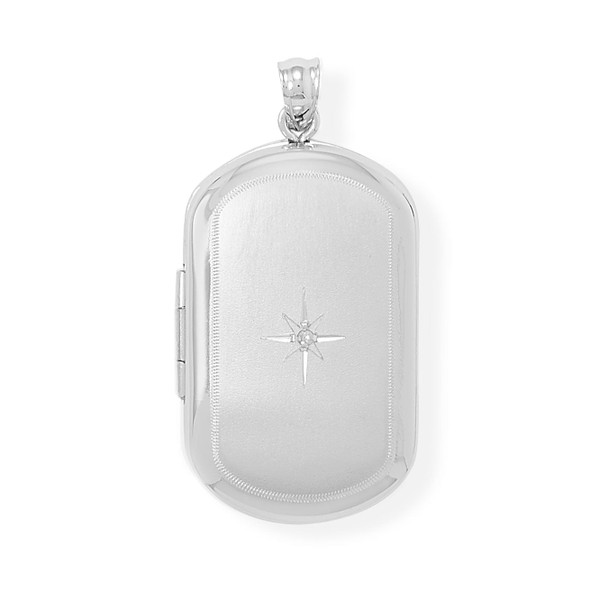Sterling Silver Oblong Memory Keeper Locket with Diamond Accent