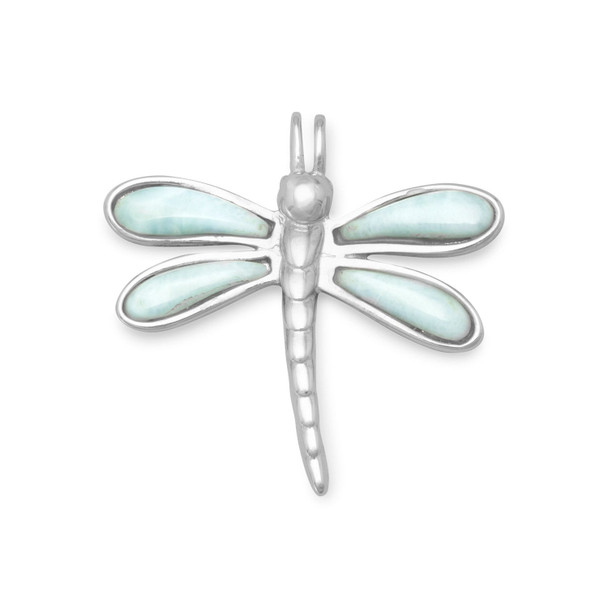 Sterling Silver Rhodium Plated Larimar Dragonfly Slide