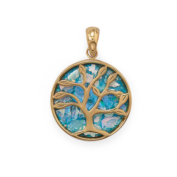 Sterling Silver Growth and Renewal Tree of Life Roman Glass Pendant