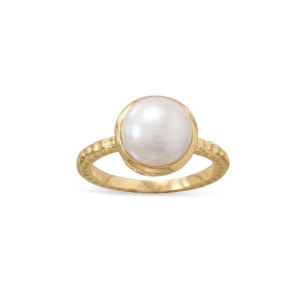 Sterling Silver 14 Karat Gold Plated Cultured Freshwater Pearl Ring