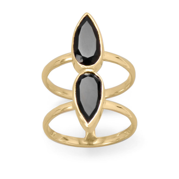 Sterling Silver 14 Karat Gold Plated Double Pear Onyx Ring