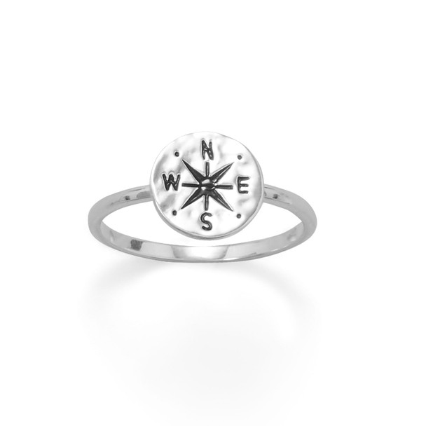 Sterling Silver Keep It Moving! Hammered Compass Ring