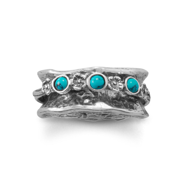 Sterling Silver Oxidized Spin Ring with Simulated Turquoise Stones