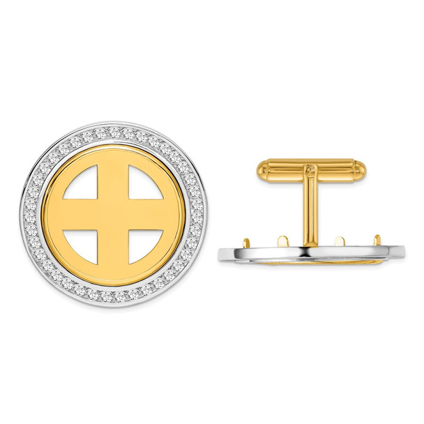 14k Two-tone Gold Channel Set AAA Diamond 22.0mm Coin Bezel Cuff Links