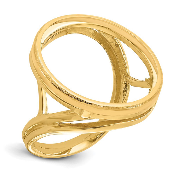 14k Yellow Gold Polished Ladies Double Twisted Wire 21.6mm Coin Bezel Ring