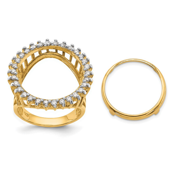 14k Gold w/ White Rhodium Polished Ladies Wire VS Diamond 16.5mm Coin Bezel Ring