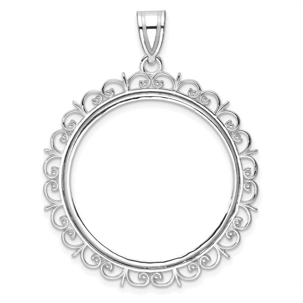 14k White Gold Polished Fancy Prong 27.0mm Coin Bezel Pendant