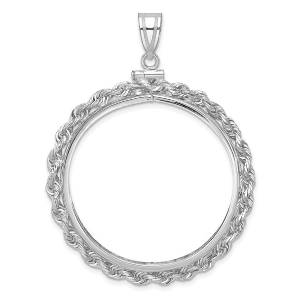 14k White Gold Rope Screw Top 34.2mm x 2.85mm Coin Bezel Pendant