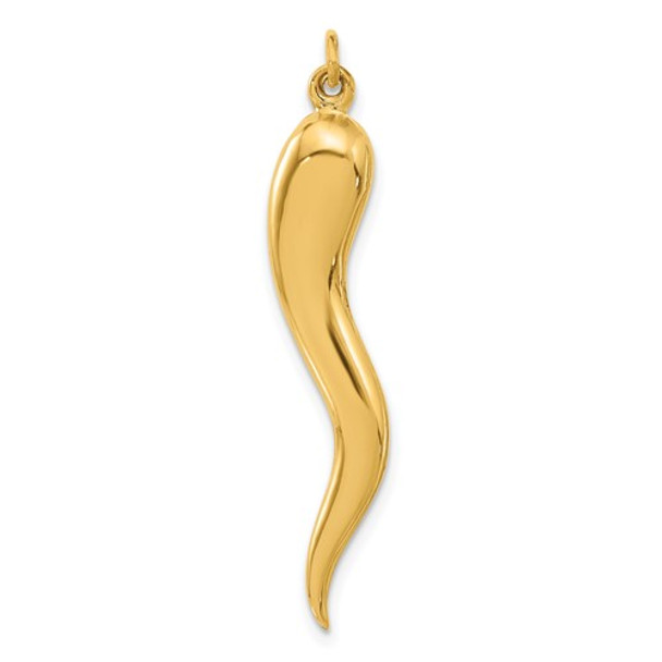 14k Yellow Gold  Polished Hollow Italian Horn Pendant