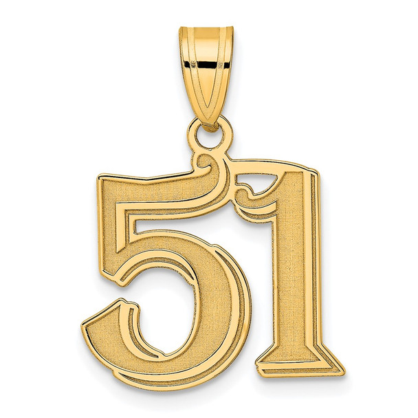 14k Yellow Gold Polished Etched Number 51 Pendant