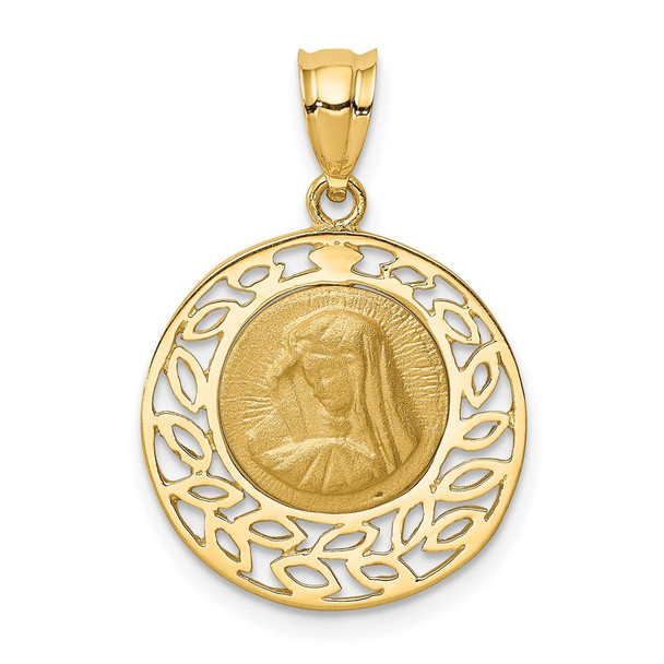 14k Yellow Gold Brushed & Polished Virgin Mary Pendant