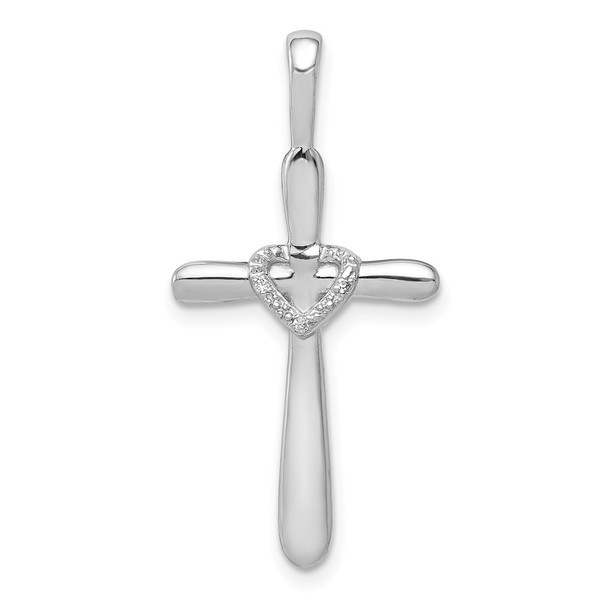 14k White Gold 1/10ctw Diamond Cross w/Heart Pendant