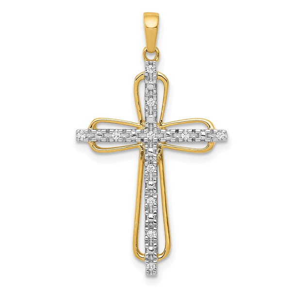 14k Yellow Gold & rhodium Diamond Cross Pendant