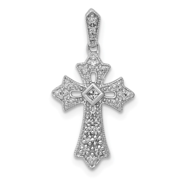 14k White Gold 1/10ctw Diamond Fancy Cross Pendant