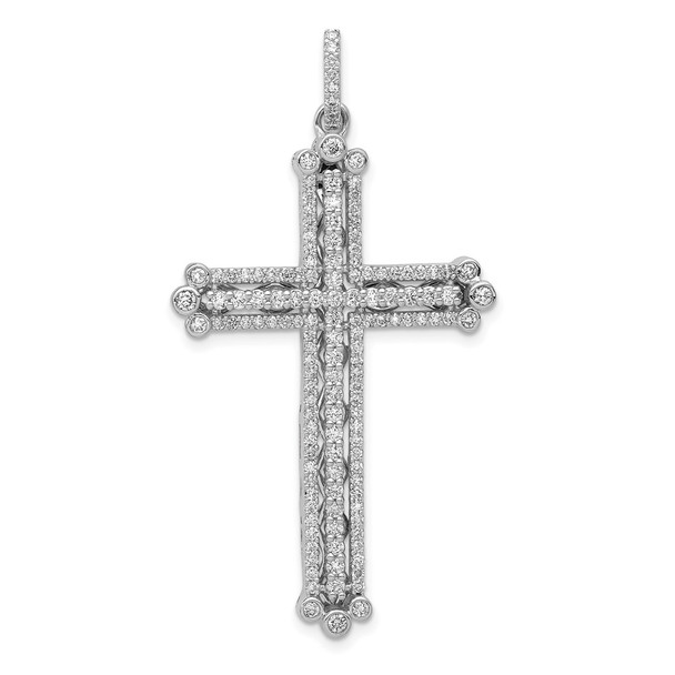 14k White Gold 1ctw Diamond Budded Cross Pendant