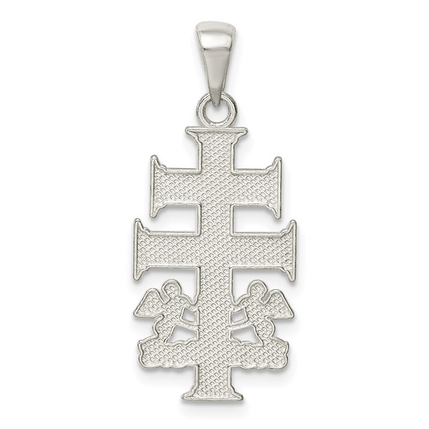 Sterling Silver Polished Caravaca Double Cross w/Angels Crucifix Pendant