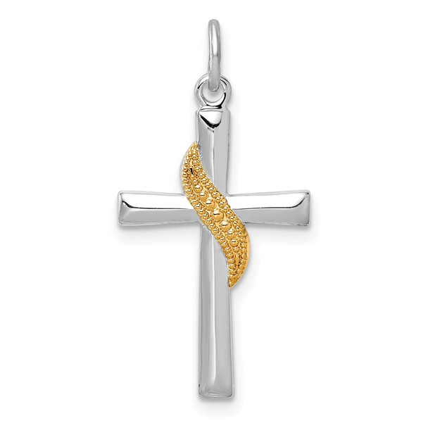 Sterling Silver Rhodium-plated & Gold Tone Cross Pendant QC9697