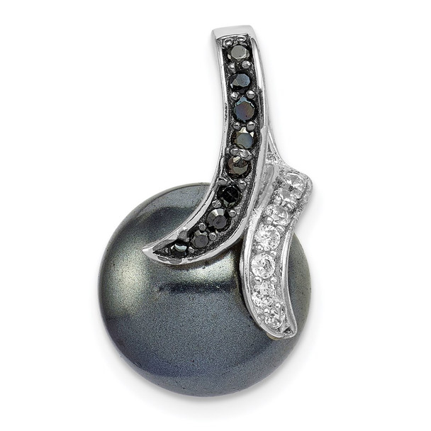 Sterling Silver Black & White CZ Black Imitation Shell Pearl Pendant