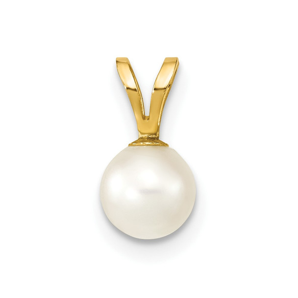 14k Yellow Gold Gold 5-6mm Round White Saltwater Akoya Cultured Pearl Pendant