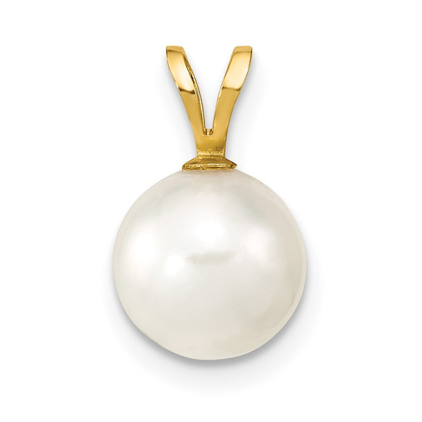 14k Yellow Gold Gold 8-9mm Round White Saltwater Akoya Cultured Pearl Pendant