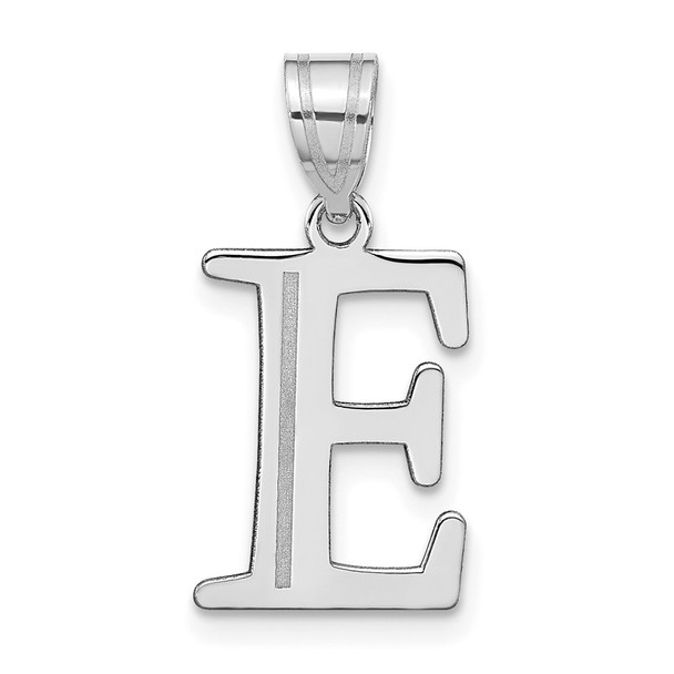 14k White Gold Polished Etched Letter E Initial Pendant