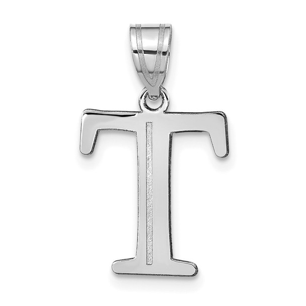 14k White Gold Polished Etched Letter T Initial Pendant