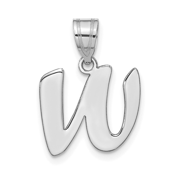 14k White Gold Polished Script Letter W Initial Pendant