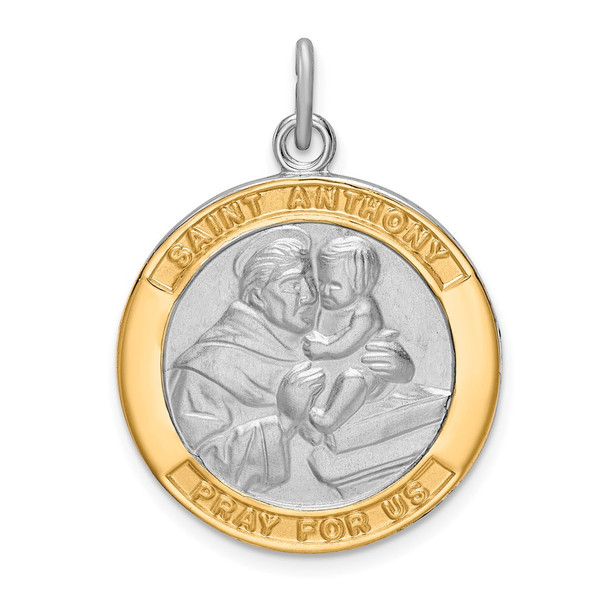 Sterling Silver Rhodium-plated & Gold Tone St. Anthony Medal Pendant