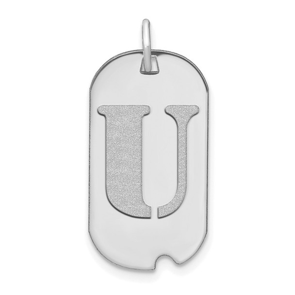 14k White Gold Polished Letter U Initial Dog Tag Pendant