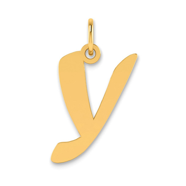 14k Yellow Gold Polished Script Letter Y Initial Pendant