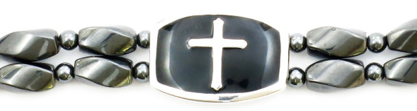 Silver Cross  - Hematite magnetic bracelet - Size 8 1/2 inches.