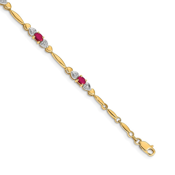 7" 14K Yellow Gold Diamond and Ruby Bracelet