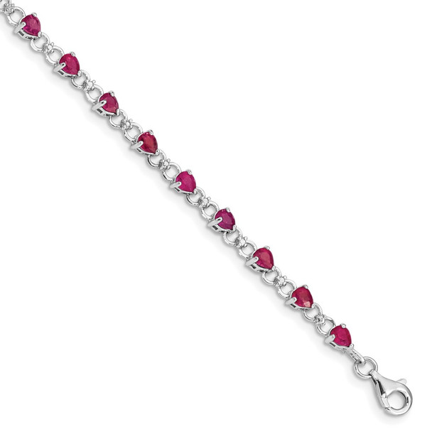 7" Sterling Silver Rhodium-plated Composite Ruby and Diamond Bracelet QX858R