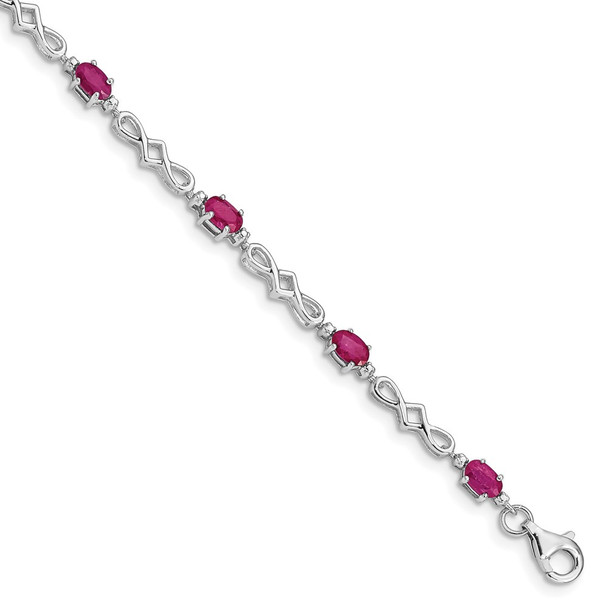 7" Sterling Silver Rhodium-plated Composite Ruby and Diamond Bracelet QX860R