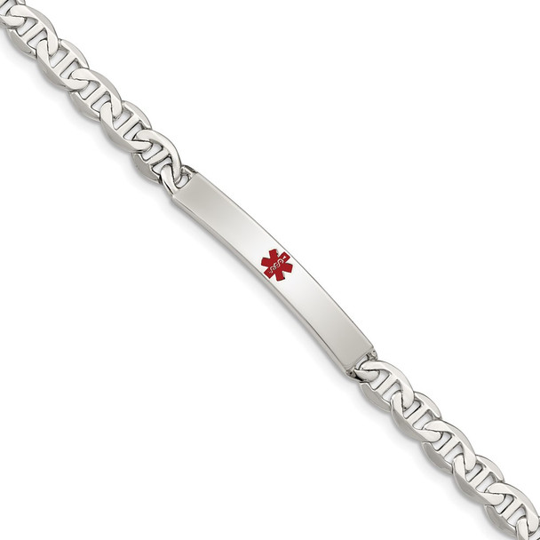 7.5" Sterling Silver Polished Medical Anchor Link ID Bracelet