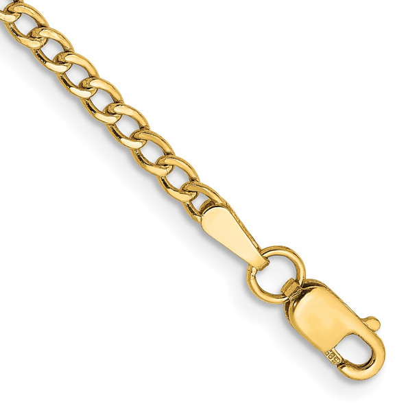 10" 10k Yellow Gold 2.5mm Hollow Curb Link Chain Anklet