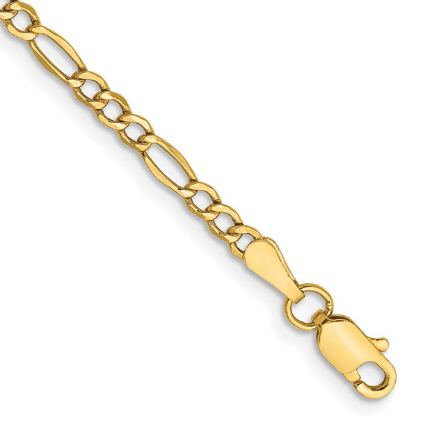 10" 10k Yellow Gold 2.5mm Hollow Figaro Chain Anklet