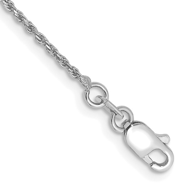 9" 10k White Gold 1.15mm Diamond-cut Machine Made Rope Chain Anklet