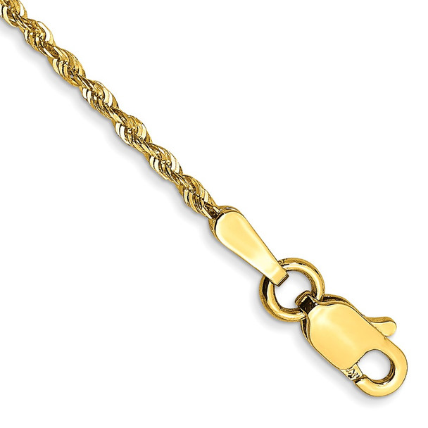10" 10k Yellow Gold 1.5mm Extra-Light Diamond-cut Rope Chain Anklet