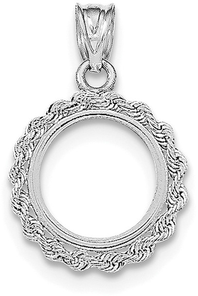 14k White Gold Polished Rope Prong 14.0mm Coin Bezel Pendant