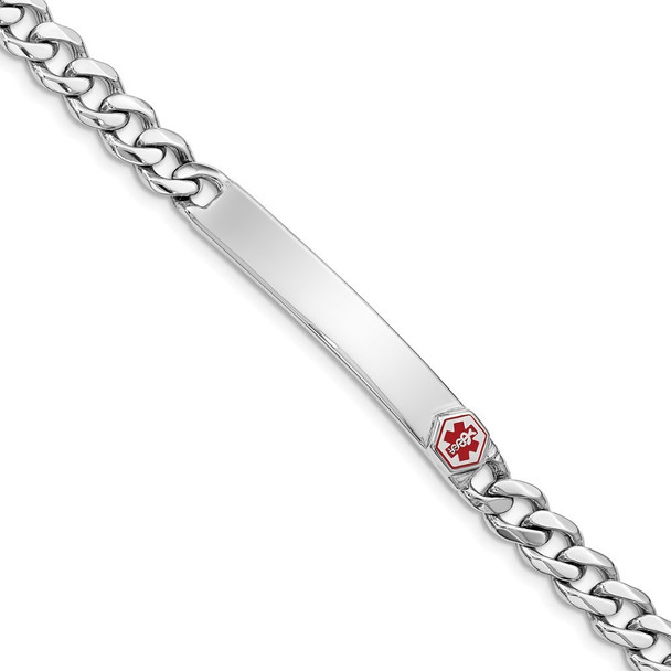 8" Sterling Silver Rhodium-plated Enameled Medical ID Curb Link Bracelet with Free Engraving