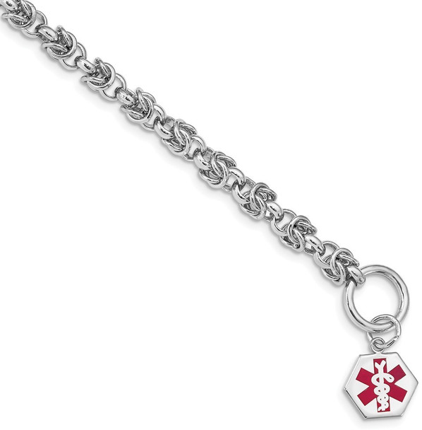 7.75" Sterling Silver Rhodium Engravable Enamel Hexagon Medical ID Bracelet with Free Engraving