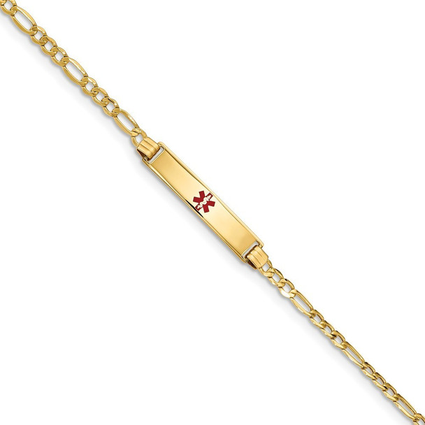 8" 14k Yellow Gold Medical Polished Red Enamel ID with Semi-Solid Link Bracelet with Free Engraving